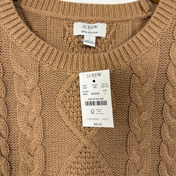 J.Crew Cable Knit Sweater Vest L NWT | 100% Cotton Fisherman Style Tan - Picture 4 of 8